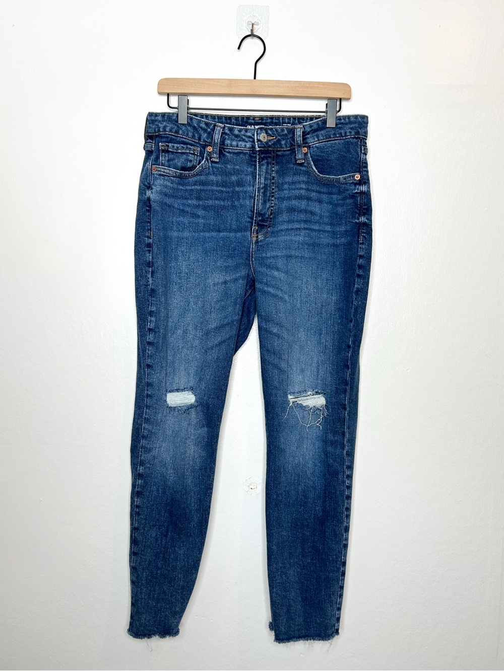 Old Navy Womens High Rise OG Straight Leg Secret Slim Pocket Distressed Jeans 12